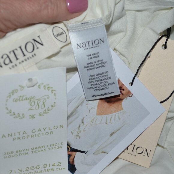 NWT $138 Sz XS Nation Los Angeles Giorgio V Neck Flounce Long Sleeve Top - Picture 8 of 8